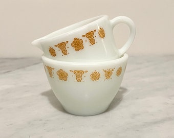 Vintage Pyrex Butterfly Gold Creamer & Sugar Bowl Set with No Lid