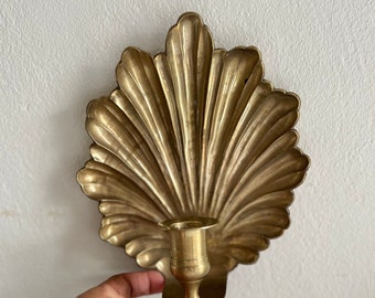 Vintage Brass Shell Candle Holder, Candle Wall Sconce, Taiwan