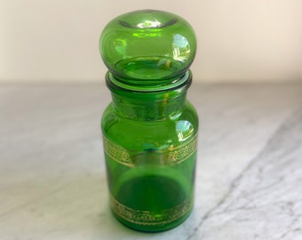 Green & Gold 9" Apothecary Glass Jar with Lid, Made in Belgium
