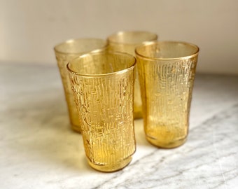 Vintage Set of 2 Anchor Hocking Pagoda Amber or Gold Glass Tumblers