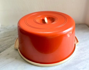 Vintage Mid Century Rotating Cake Stand / Cake Carrier by Sterilite in Deep Orange & Cream