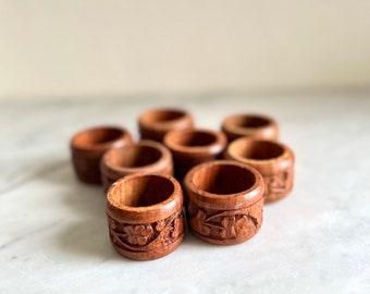 8 Vintage Wooden Napkin Rings Made in India