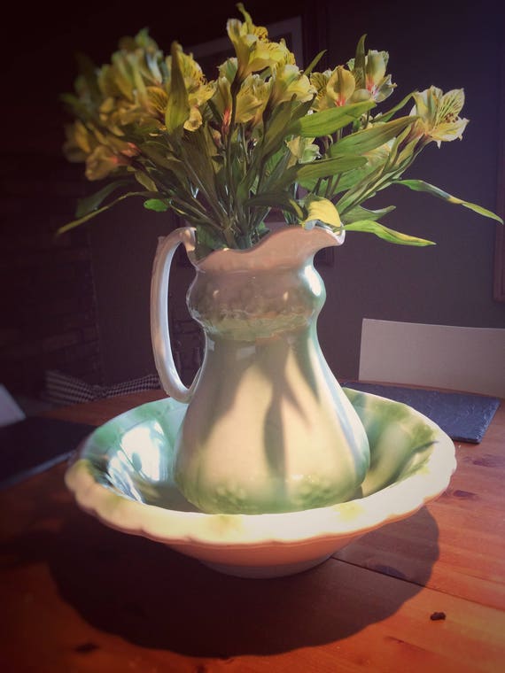 Antique Wash Basin And Pitcher By East Liverpool Potteries
