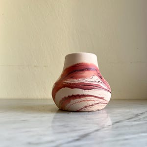 Vintage Small Nemadji Pottery Bud Vase Brown & Beige + Black + Dark Orange, Nemadji Pottery , American Pottery, Nemadji Collector
