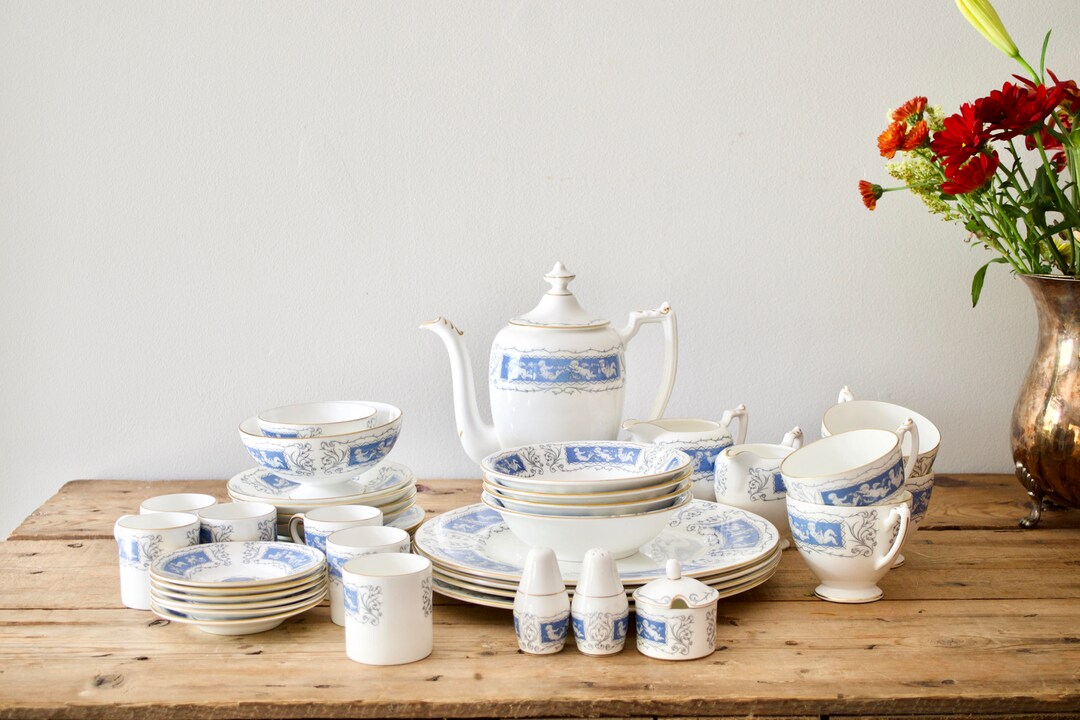 Coalport Revelry Dinnerware Set, 40 Pc Blue and White Bone China Dinner