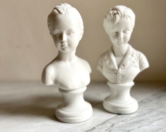 Pair of Vintage Boy Girl Porcelain Busts #7128, Alexandre & Louisa French Children, In Style of Houdon, Sustainable Decor, Vintage Gift