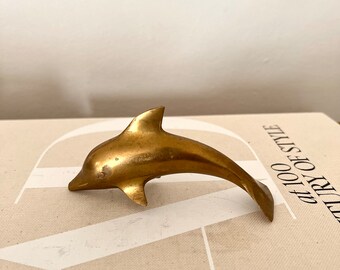 Mid Century Solid Brass Dolphin Figurine, Sea Life Souvenir, Vintage Office Decor, BookShelf Decor, Brass Collection, Nautical Home Decor