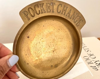 Brass Pocket Change Trinket Tray, Catch All Tray, Entry Way Hall Tray, Key holder, Spare Change Holder, Vintage Sustainable Home Decor