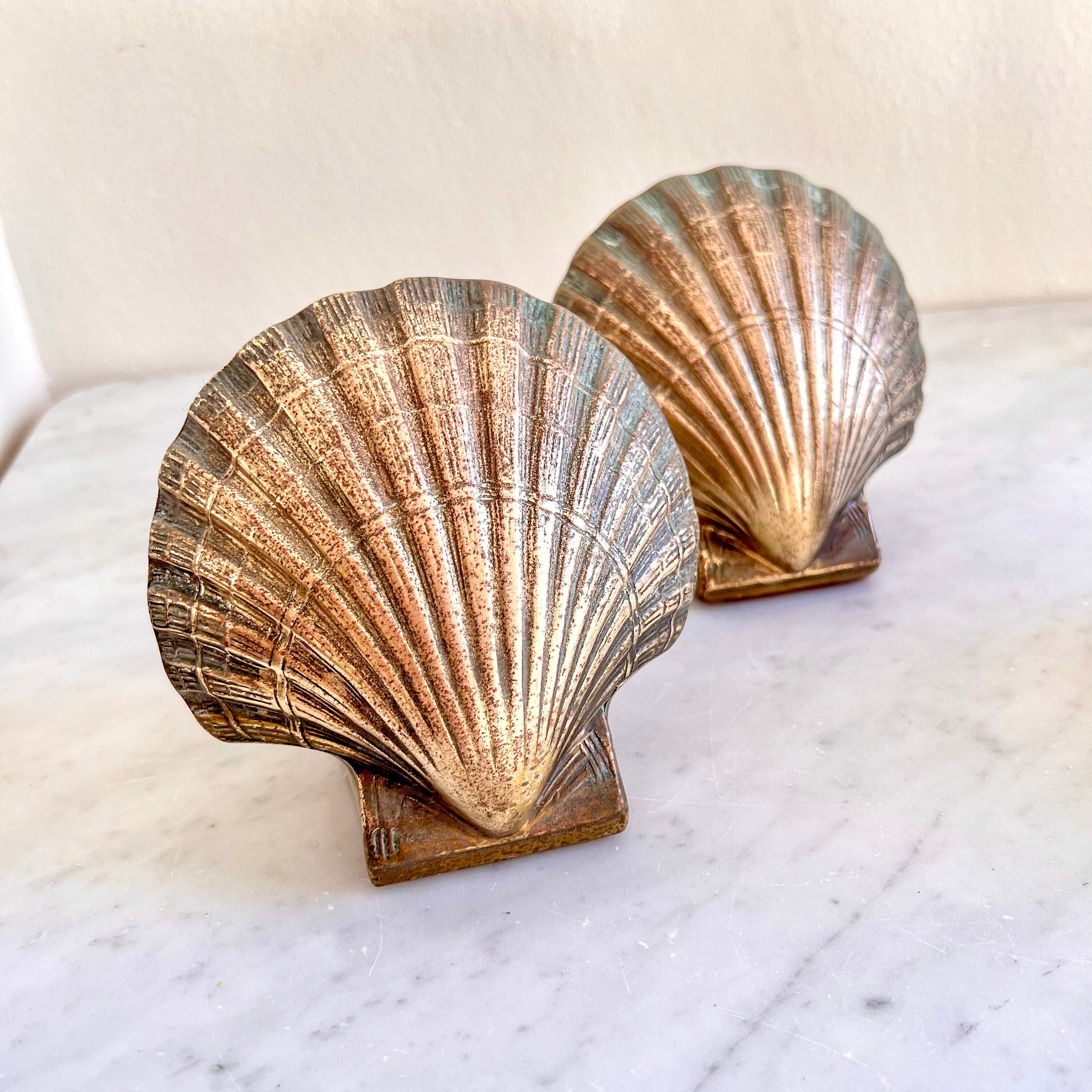 Brass Clam Shell Bookends Heavy Brass Nautical Decor Beach House