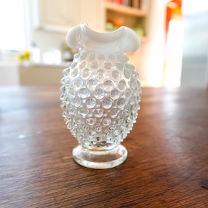 Vintage Fenton Milk Glass Bud Vase: Hobnail Ruffled Edge, Mid-Century Decor