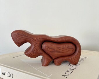 Vintage Mid Century Fred Buss Handcrafted Redwood Hippo Trinket Box, Engagement Ring Gift Box, Valentine's Day Gift for Wife Girlfriend