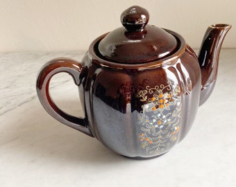 Vintage Round Brown Tea Pot - 4 Cup Redware Tea Pot - Made in Japan - Gift for Her