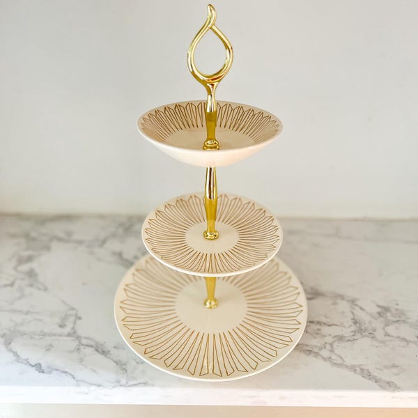 Vintage Royal China Solar Tiered Serving Tray: Mid Century Modern Appetizer Server