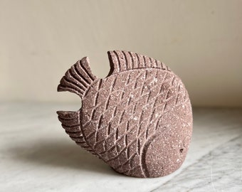 Hawaiian Stone Tikki Fish Hand Carved and Signed by Artist