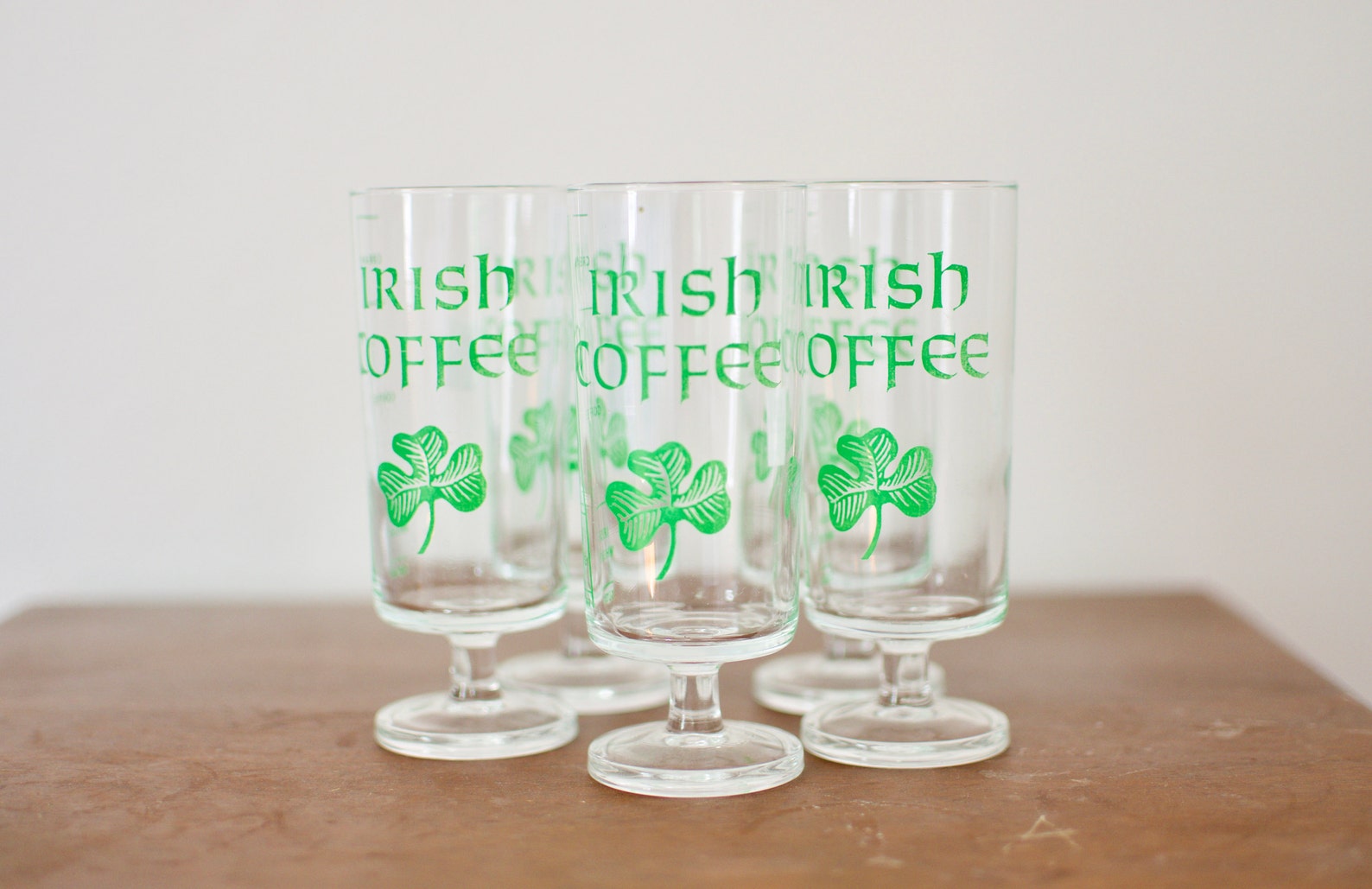 5 Vintage Irish coffee Glasses with Green Shamrock and Etsy