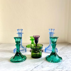 Vintage Candle Holders in Multiple Styles. Vintage Glass Candlestick Holders. Art Deco Taper Candleholders . Depression Glass Candle Holders