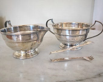 Silverplate EPNS Creamer and Sugar bowl with sugar tongs, Made in England, Afternoon Tea Party, Gift Idea