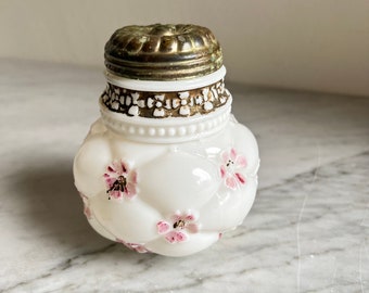 Antique EAPG Northwood Decorated Quilted Milk Glass PHLOX Sugar Shaker