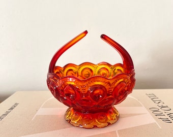 LE Smith Moon & Stars 4 1/2" Amberina Basket, Vintage Glass Candy Dish, Orange Red Glass Dish, Mother's Day Gift, Gift for Her