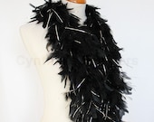 Black w Silver tinsel 45 Grams Chandelle Feather Boa 52 Inches Long Dancing Wedding Crafting Party Halloween Costume Decoration 8P41