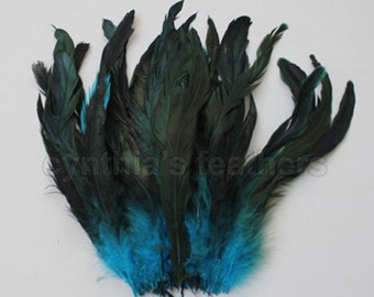 16g (0.6ozs) 8-10" half bronze turquoise schlappen coque rooster tail feathers, ~80pc. SKU: 7F31