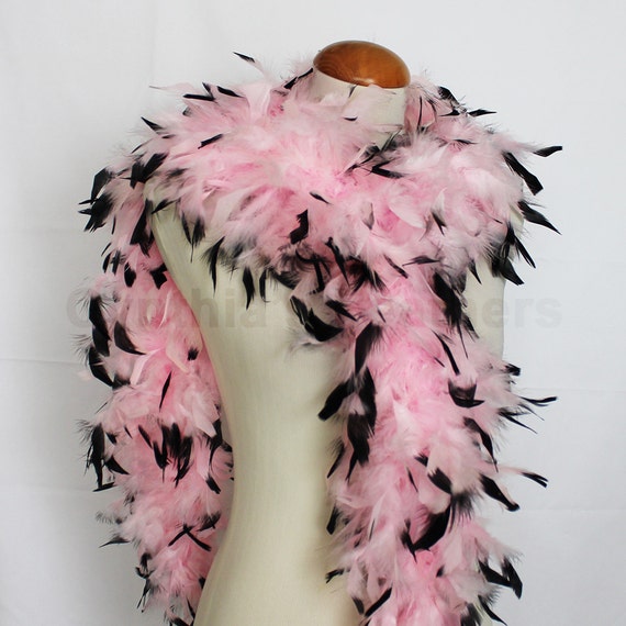 65 Grams Baby Pink With Black Tips Chandelle Feather Boa