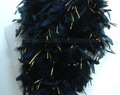 Black w Gold tinsels 100 Gram Chandelle Feather Boa 74 Inches Long Dancing Wedding Crafting Party Halloween Costume Decoration . SKU 4E42