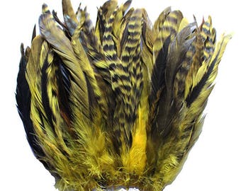 Yellow 8-10" CHINCHILLA COQUE rooster Feathers, fly tying, Cynthia's Feathers SKU 7D12