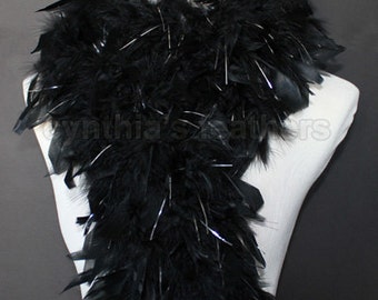 Black w/ silver tinsel 80 Gram Chandelle Feather Boa 6 Feet Dancing Wedding Crafting Party Dress Up Halloween Costume DecorationSKU: 4K21