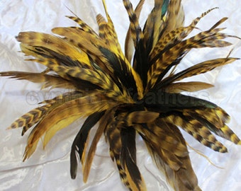 Golden Yellow 8-10" CHINCHILLA COQUE rooster Feathers, fly tying, Cynthia's Feathers SKU 7D22