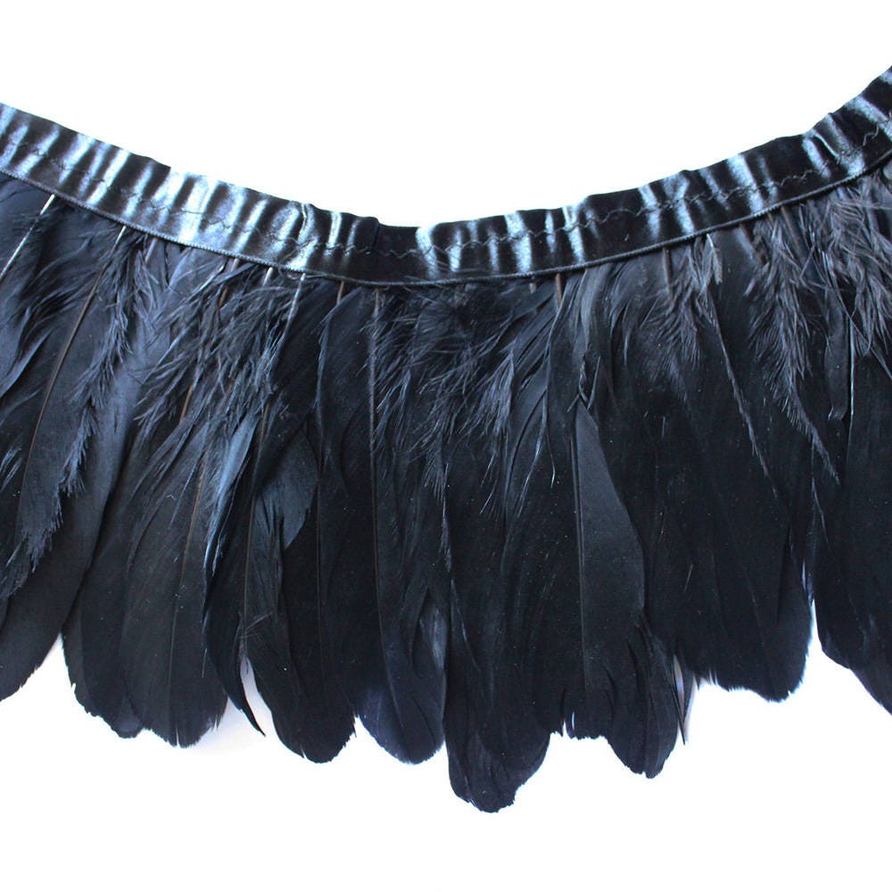 Black Ostrich Feather Trim for Dressmaking and Decor - OneYard