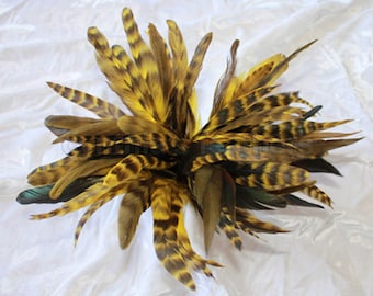 Golden Yellow  6-8" CHINCHILLA COQUE rooster Feathers, fly tying, Cynthia's Feathers SKU 7D21