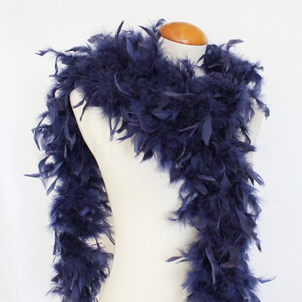 Navy Blue 65 Gram Chandelle Feather Boa 6 Feet Long Dancing Wedding Crafting Party Dress Up Halloween Costume Decoration SKU: 8A21