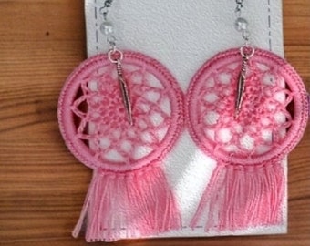 Boho mandala earrings -dark pink