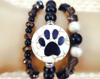 Cat dog pet paw print stretch stacking bracelet set