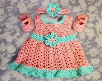 Baby dress set - pink and mint green