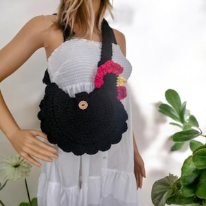 Crochet Chicken Crossbody Bag: Farmhouse Hen Purse, Handmade Cotton Yarn
