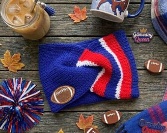 NFL Team Colors Double Knit Twisted Ear Warmer with Football Patch