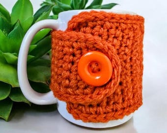 Pumpkin Spice Crochet Mug Cozy: Handmade Acrylic Yarn Coffee Cup Warmer