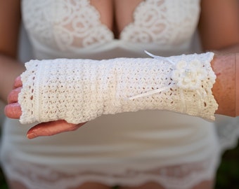 Bridal wedding crochet lace fingerless gloves