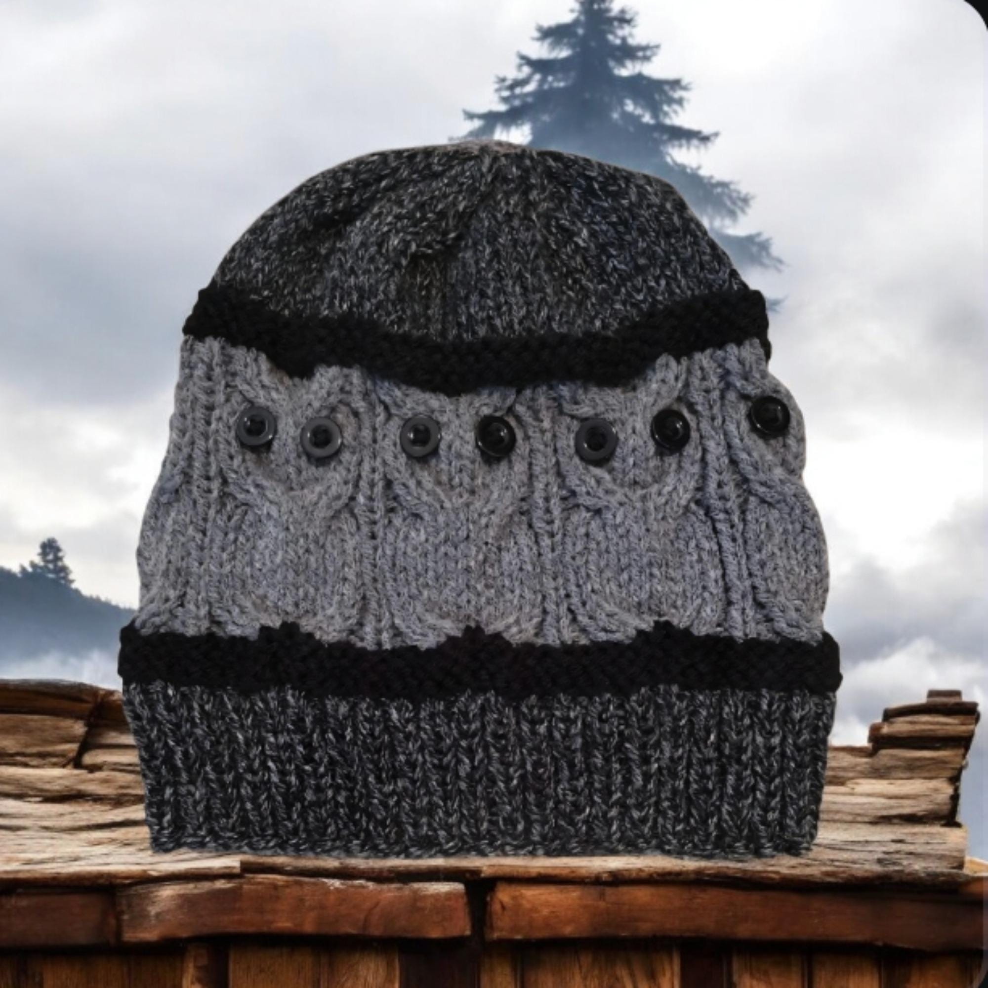 Owl slouchy beanie, Tri-color grays