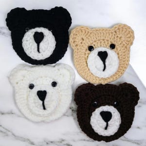 Crochet Teddy Bear Head Applique, Handmade Crochet Bear Patch, Baby Blanket Applique, Nursery Decor Embellishment, Crochet Animal Applique