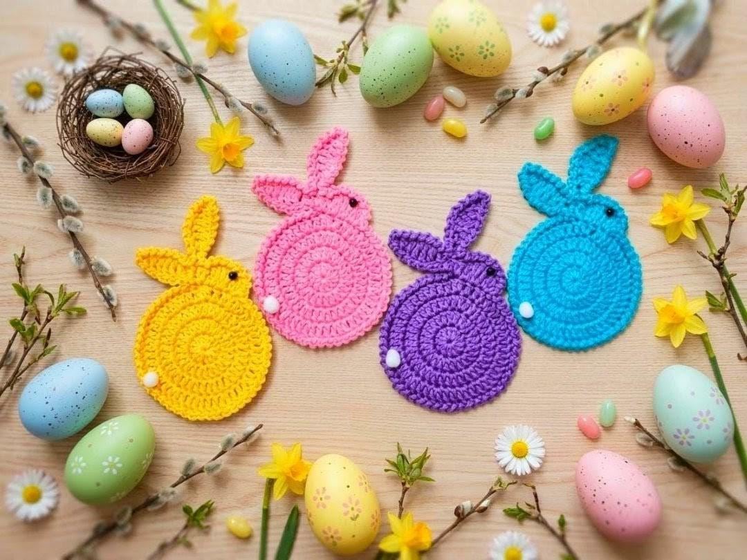 Crochet Bunny Coasters, Easter Table Decor, Cotton Mug Rugs (single or ...