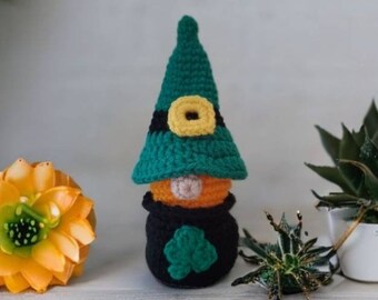 Leprechaun gnome on pot of gold