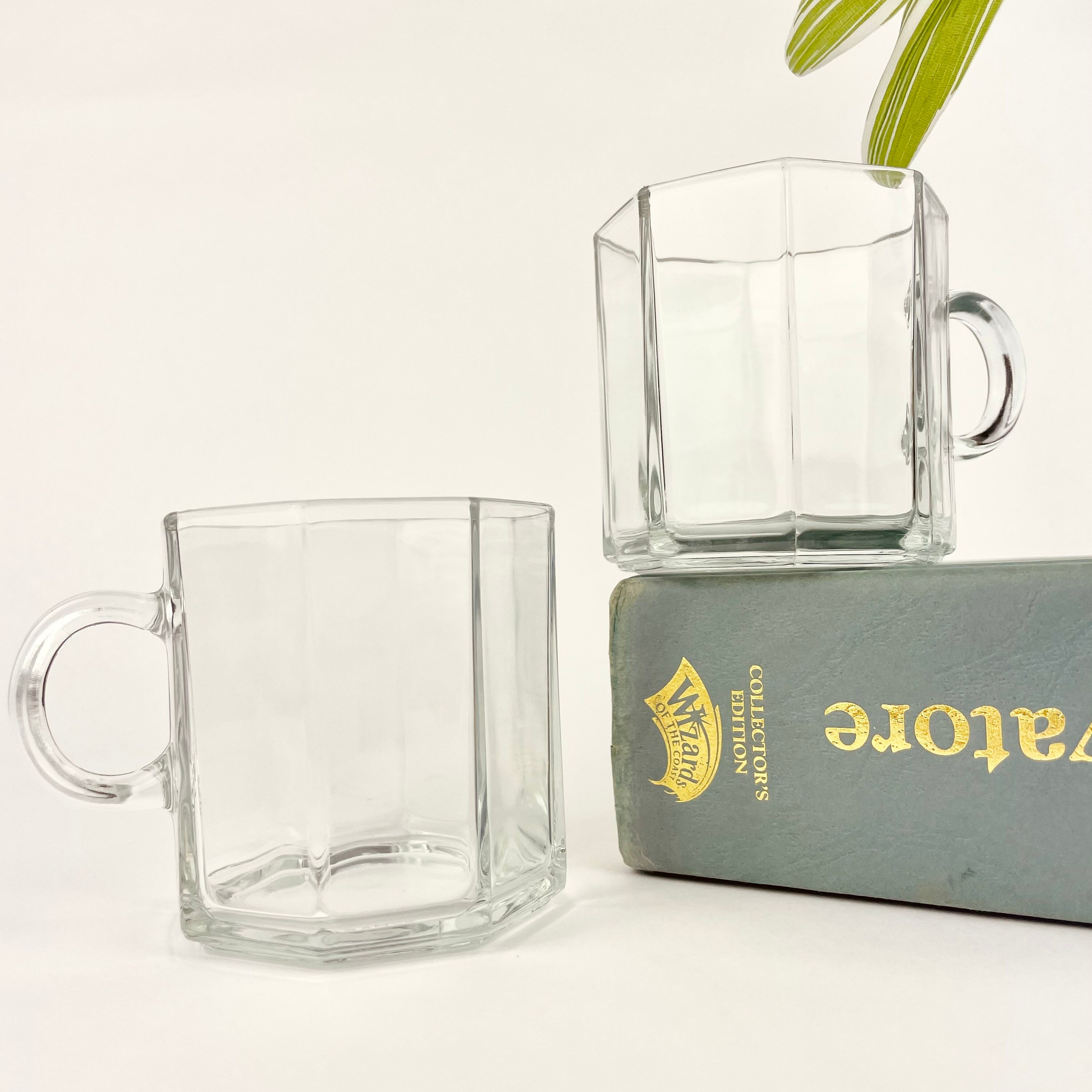 5 Luminarc Mugs Glass Mug Set Geometric Bevelled Party Etsy