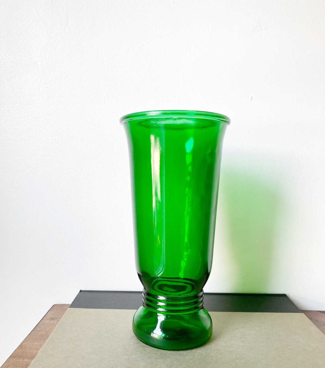 Emerald Green Napco Glass Vase 1940s Pressed Glass Vase Etsy
