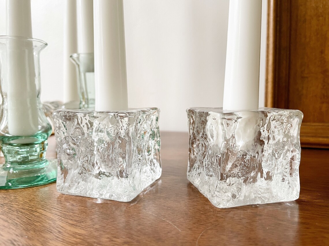 Ice Cube Candlestick Holders Mid Century Decor Vintage Etsy