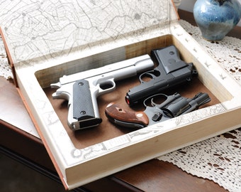 Book Safe for Large Handguns (over 9" length) - Made to Order - Hidden Gun Case w/ Magazine slot for Pistol Holster S&W Revolver