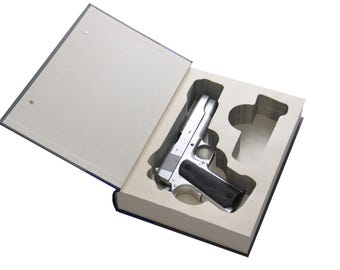 Hidden Book Safe for Full-Size Handguns – Custom Concealment Book Case – Made-to-Order Real Hollow Book Safe