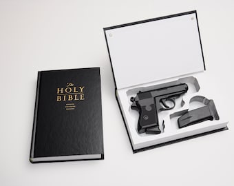 Custom Bible Book Safe for Compact Guns - S&W, Taurus, Ruger, Glock, Sig Sauer, Springfield, Snub Nose Revolver - Church security protection